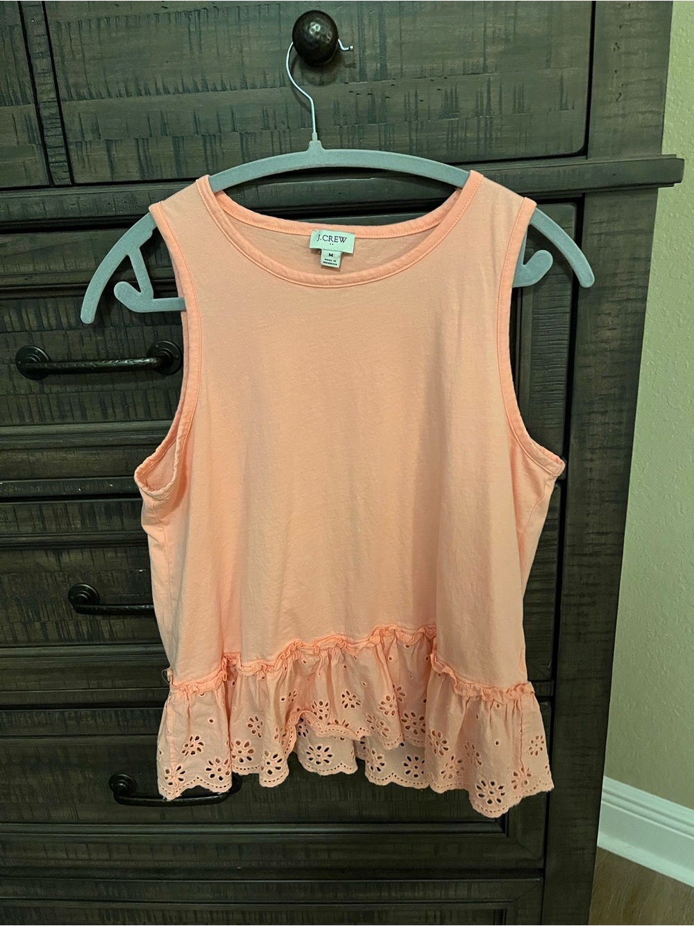 J. Crew Peach Sleeveless Eyelet Ruffle Tank